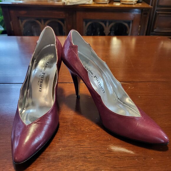Vintage Burgandy Italian Leather Pumps Size 8 - Picture 2 of 11